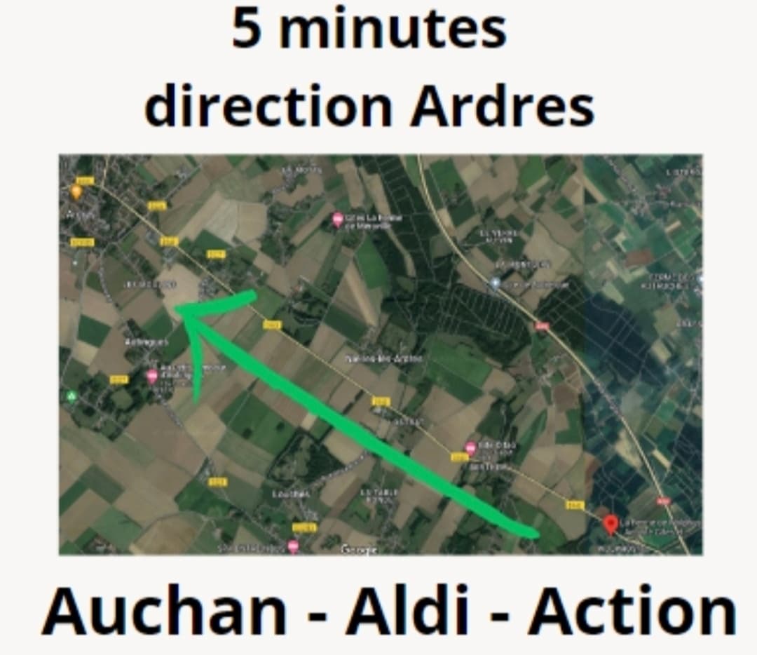 Itinéraire vers Auchan, Aldi et Action, à 5 minutes direction Ardres