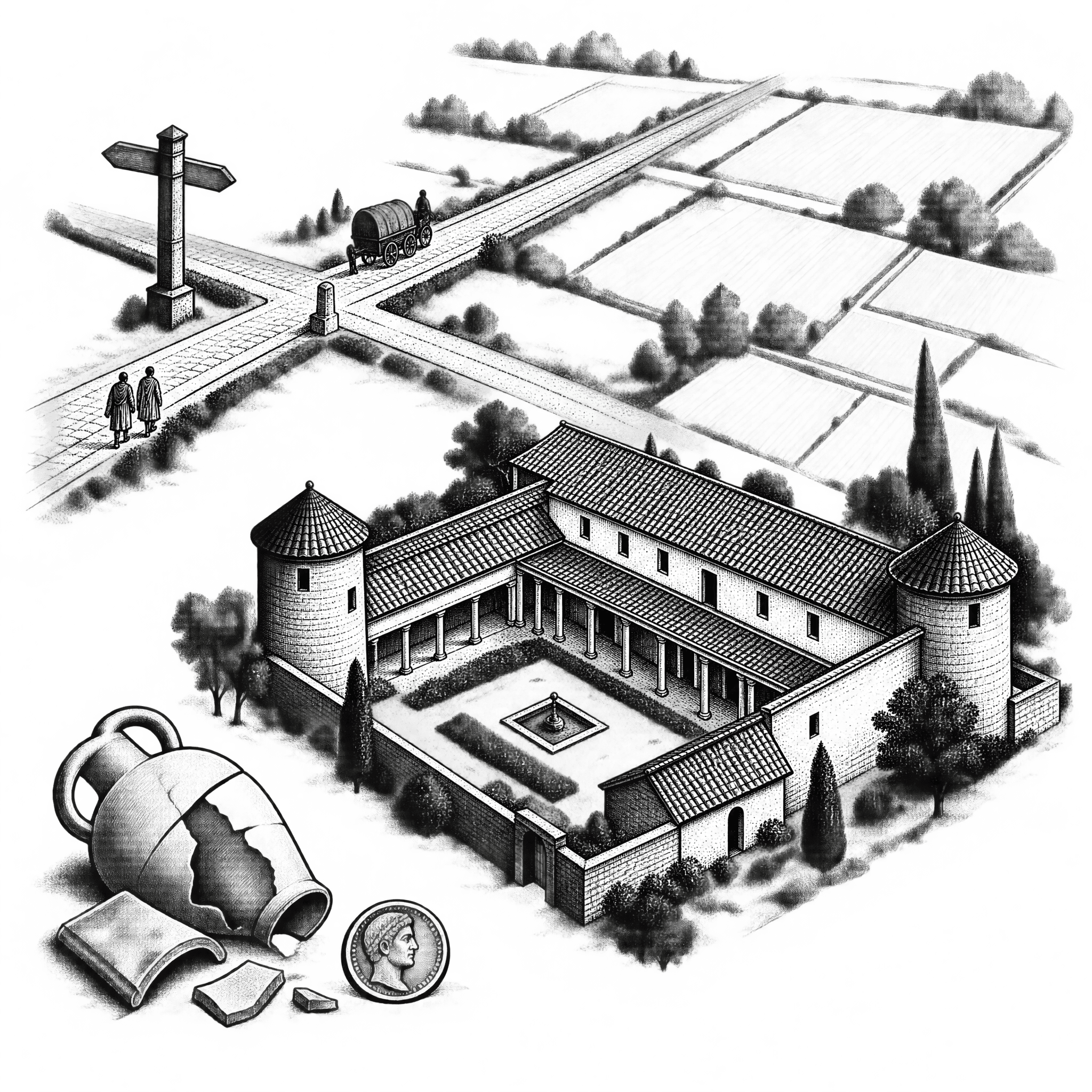 Illustration of the Gallo-Roman villa of Wolphus in antiquity
