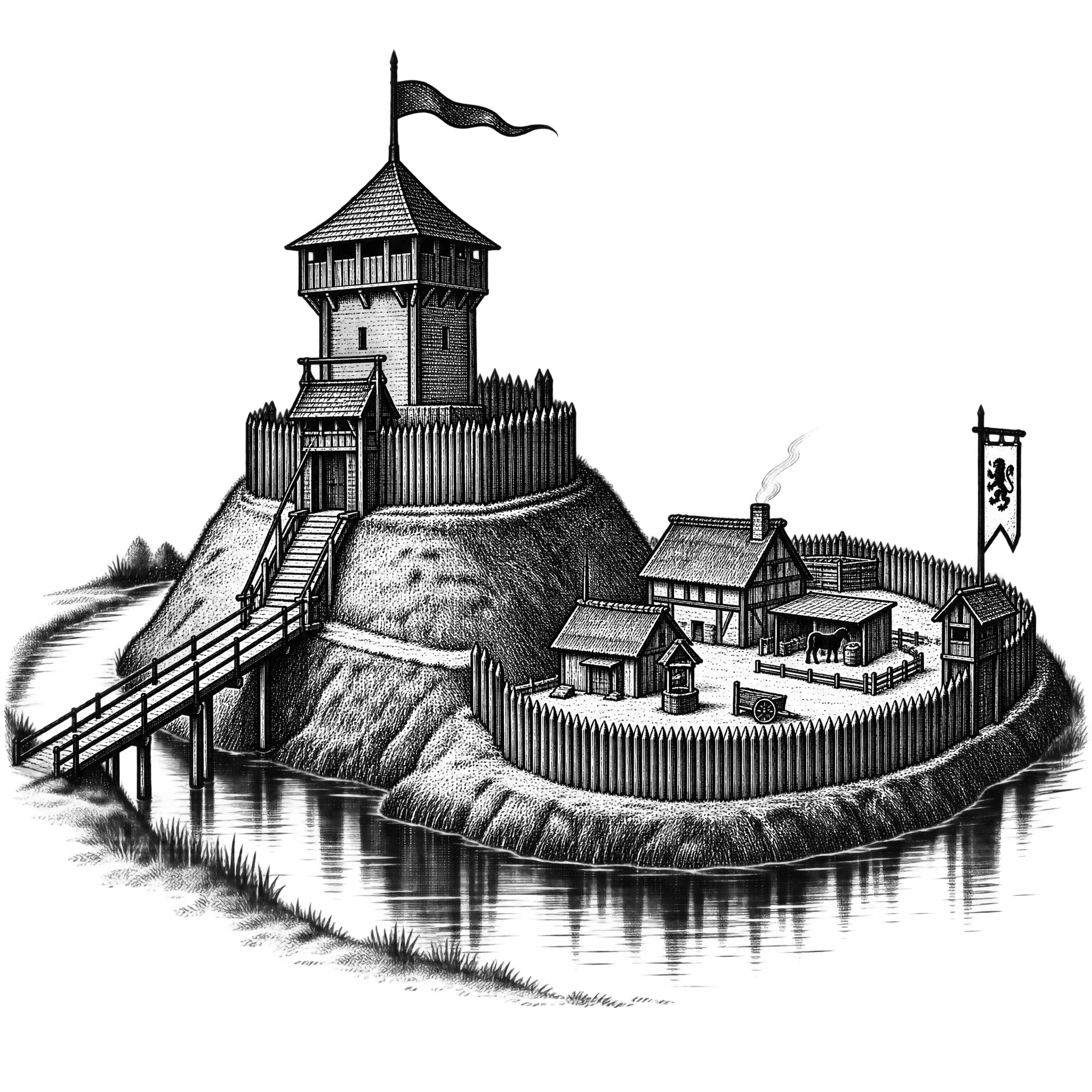 Illustration of the feudal motte of Wolphus in the Middle Ages