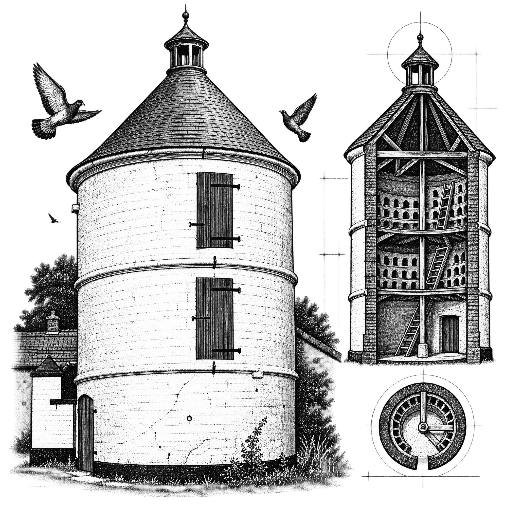 The round 18th-century dovecote of the Wolphus estate